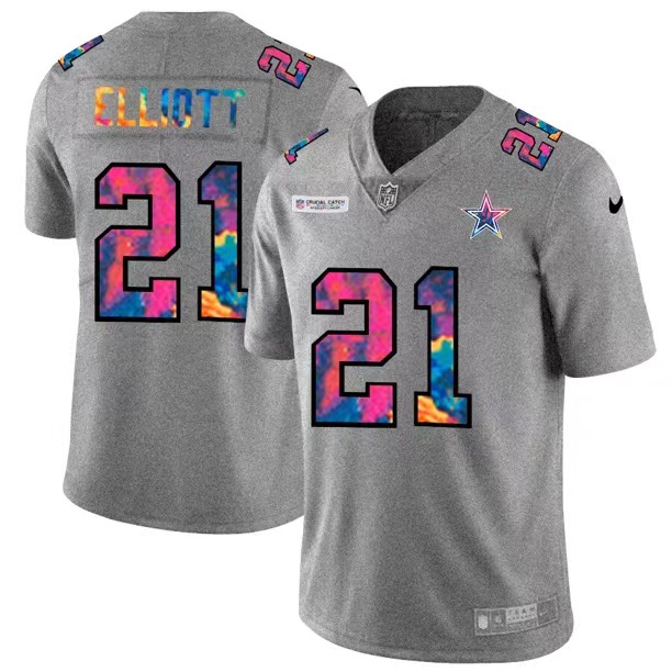 Men's Dallas Cowboys #21 Ezekiel Elliott 2020 Grey Crucial Catch Limited Stitched Jersey Men's Dallas Cowboys #21 Ezekiel Elliott 2020 Grey Crucial Catch Limited Stitched Jersey